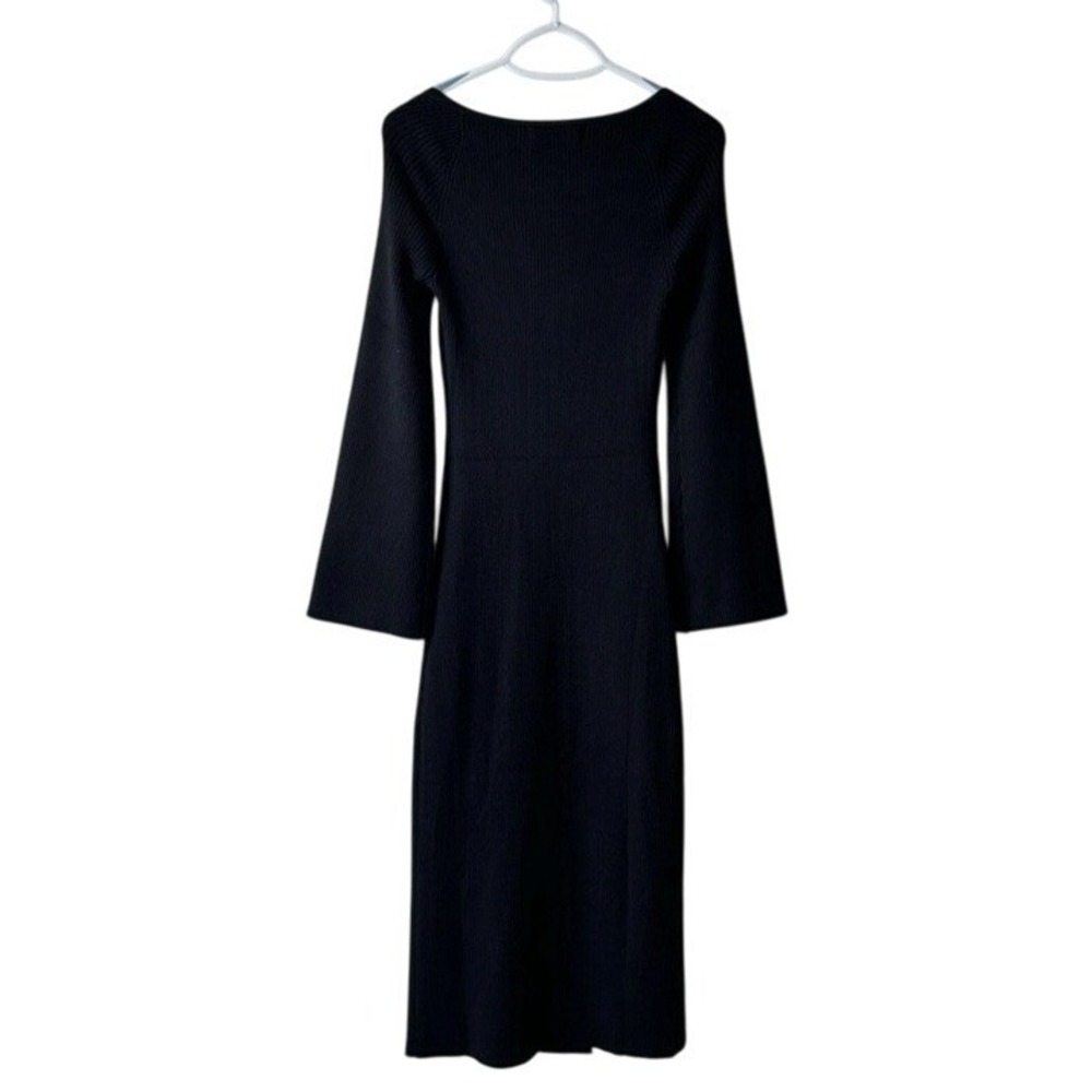 Bodycon Midi Dress Ribbed Size Medium Black ANRABESS Bell Sleeve Sweetheart Neck - Picture 4 of 8